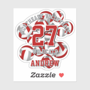 Rood grijs sportteam kleuren volleyballen kinder sticker