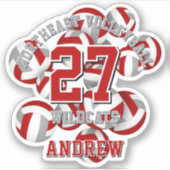 Rood grijs sportteam kleuren volleyballen kinder sticker (Voorkant)