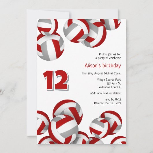 Rood Grijs Team Kleuren Volleyballen Kinderen Verj Kaart (Voorkant)