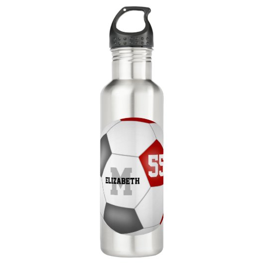 Rood Grijs Voetbal Meisje Jongen School Team Kleur Waterfles (Voorkant)