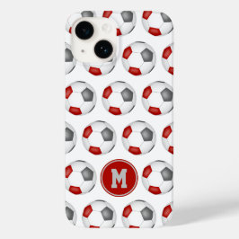Rood grijs voetballen patroon monogram Case-Mate iPhone 14 hoesje