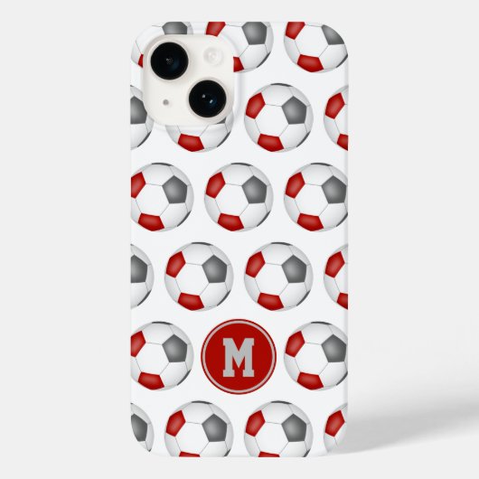 Rood grijs voetballen patroon monogram Case-Mate iPhone case (Achterkant)