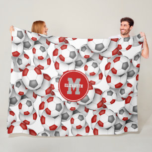 Rood grijs voetballen patroon monogram fleece deken