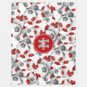 Rood grijs voetballen patroon monogram fleece deken (Voorkant)