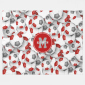 Rood grijs voetballen patroon monogram fleece deken (Voorkant (Horizontaal))