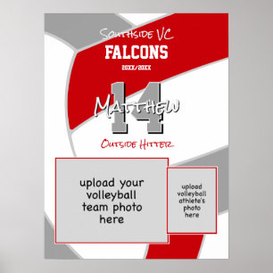 Rood Grijs Volleybal Team Kleuren Herdenking Poster
