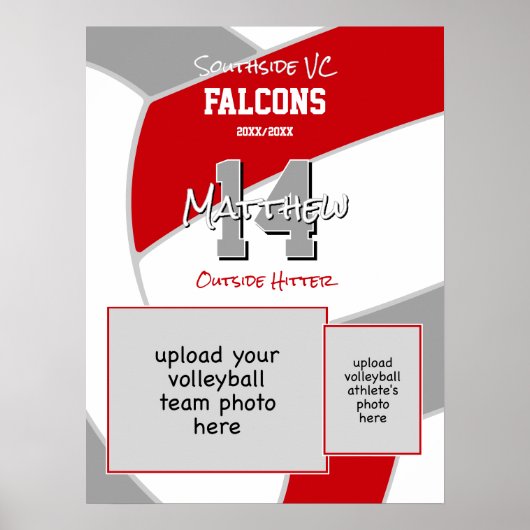Rood Grijs Volleybal Team Kleuren Herdenking Poster (Voorkant)