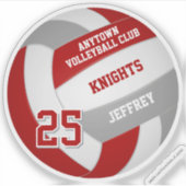Rood grijs volleybal team kleuren kinder trui numm sticker (Voorkant)