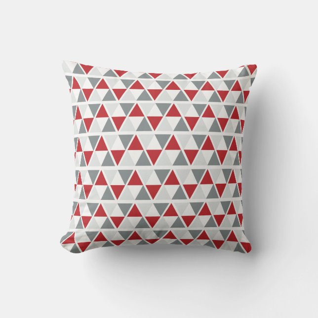 Rood Grijs Wit Geometrisch Patroon Kussen (Voorkant)
