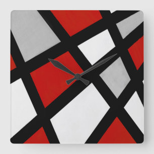 Rood grijs wit geometrisch vierkante klok