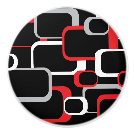 Rood Grijs Wit Retro Vierkant Zwart Achtergrond Keramische Knop (Voorkant)