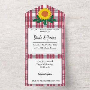 Rood Grijs Wit Schotse Tartan Huwelijk All In One Uitnodiging