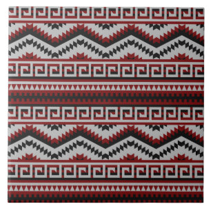Rood grijs zwart Aztec tegelpatroon Tegeltje