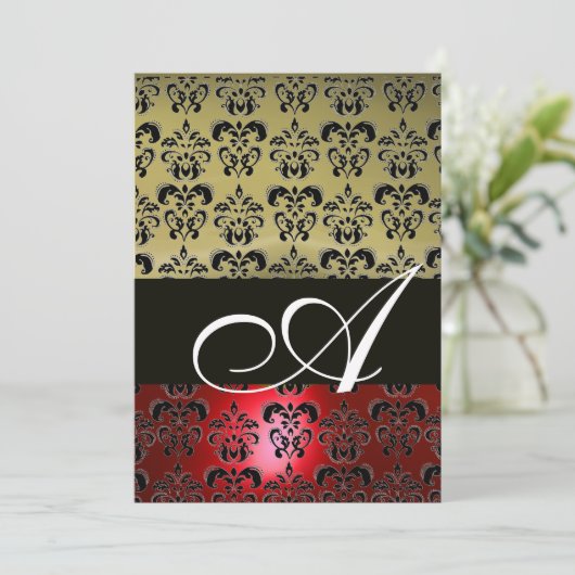 ROOD GRIJS ZWART DAMAST MONOGRAM ,helder wit Kaart (Staand voorkant)