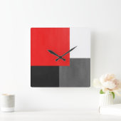 Rood grijs zwart en wit geometrisch blok vierkante klok (Huis)