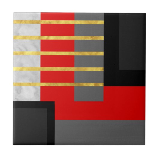 Rood grijs zwart goud geometrisch blok tegeltje (Voorkant)