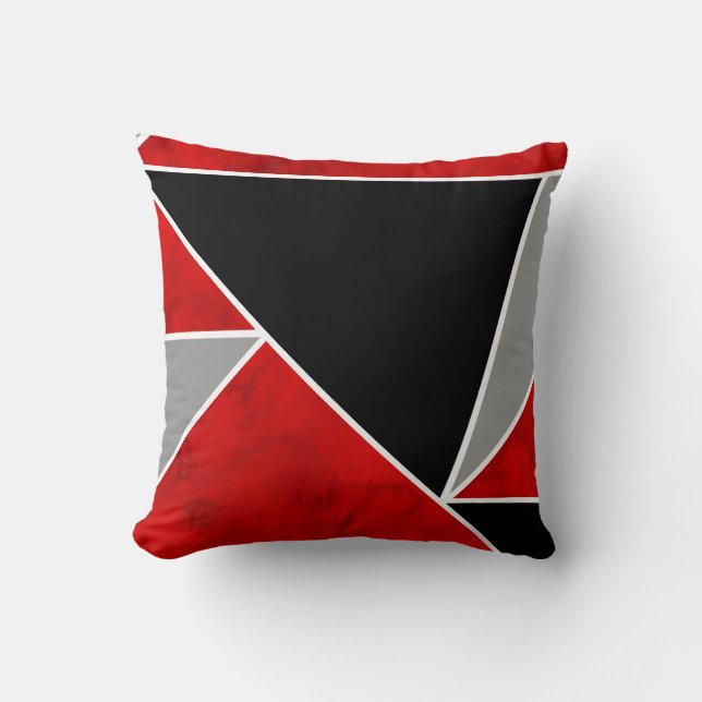Rood grijs zwart kleurenblok geometrisch kussen (Voorkant)