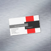Rood grijs zwart-minimalistisch modern magnetisch visitekaartje (Voorbeeld)