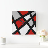 Rood grijs zwart wit geometrisch vierkante klok (Huis)