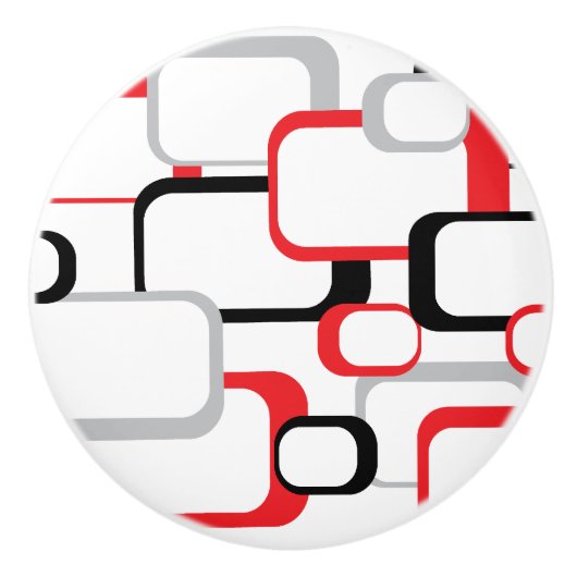 Rood Grijs Zwart Wit Retro Vierkant Patroon Keramische Knop (Voorkant)