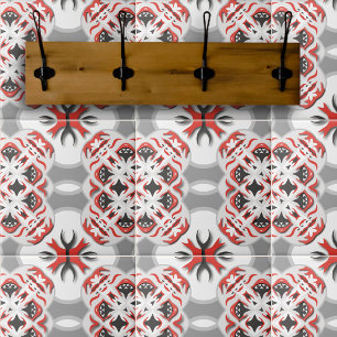 Rood Grijs Zwart Wit Tribal Abstracte Kaleidoscoop Tegeltje