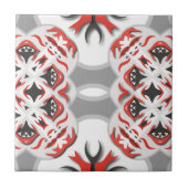 Rood Grijs Zwart Wit Tribal Abstracte Kaleidoscoop Tegeltje (Voorkant)