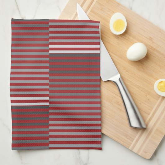Rood, Grijs, Zwart, Witte Strepen Theedoek (Quarter Fold)