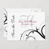 Rood, grijs, zwarte wervelingen Save the Date Brie Aankondigingskaart (Voorkant / Achterkant)