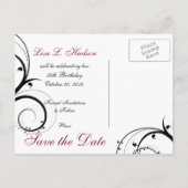 Rood, grijs, zwarte wervelingen Save the Date Brie Aankondigingskaart (Achterkant)