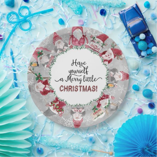 Rood Grijze Gnomes Kerstmis Snowflakes Blad Blad Papieren Bordje (Feest)