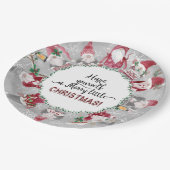 Rood Grijze Gnomes Kerstmis Snowflakes Blad Blad Papieren Bordje (Gekanteld)