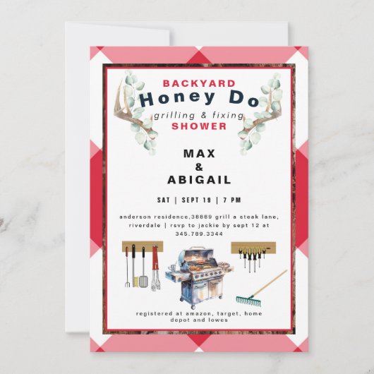 Rood Grillen & Fixing Antlers Couples Douche Kaart (Voorkant)