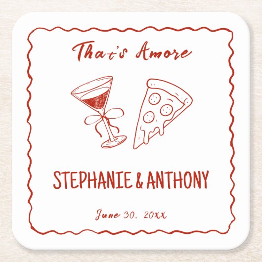 Rood grillig Lijst dat een meer Italiaanse bruilof Kartonnen Onderzetters (Voorkant)