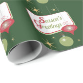Rood & Groen 1950s Retro Seizoen Groeten Cadeaupapier (Rol Hoek)