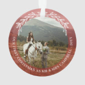 Rood groen 1e kerst meneer mevrouw trouwfoto ornament (achterkant)