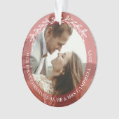 Rood groen 1e kerst meneer mevrouw trouwfoto ornament (voorkant)