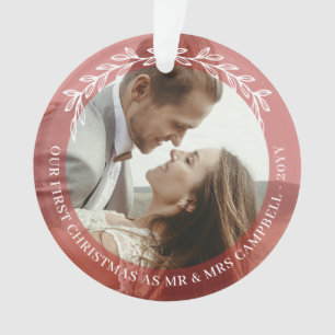 Rood groen 1e kerst meneer mevrouw trouwfoto ornament