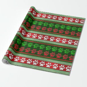 Rood, groen afdrukpatroon van pootpapier cadeaupapier