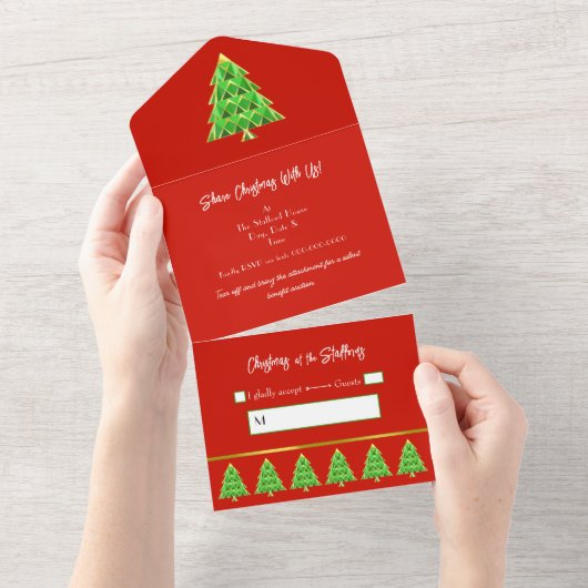 Rood & Groen Alles in één Uitnodiging van het Kers (Afscheurbaar)