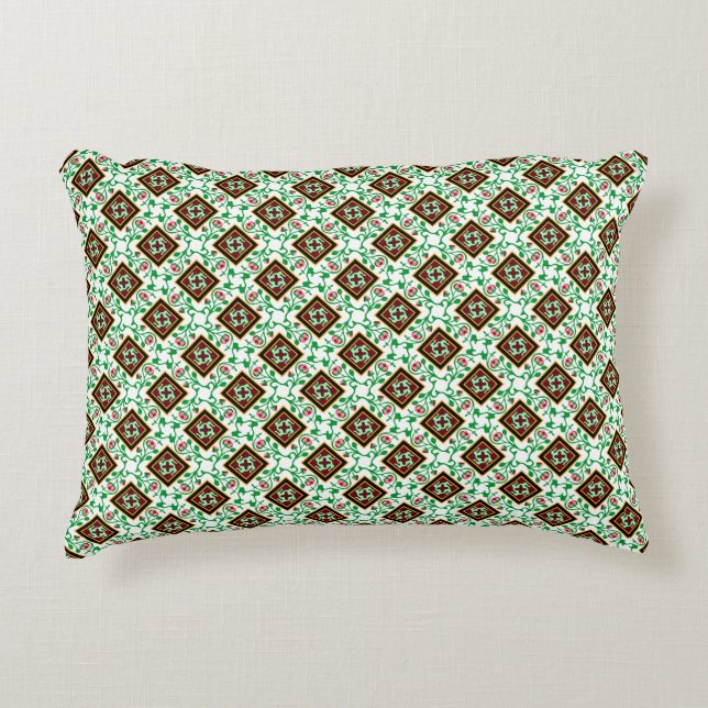  rood groen Barcelona Floral Patroon Accent Kussen (Voorkant)