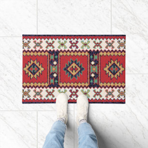 Rood Groen Beige Zwart Wit Oosters Kilim Tapijt Deurmat