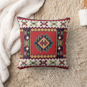 Rood Groen Beige Zwart Wit Oosters Kilim Tapijt Kussen