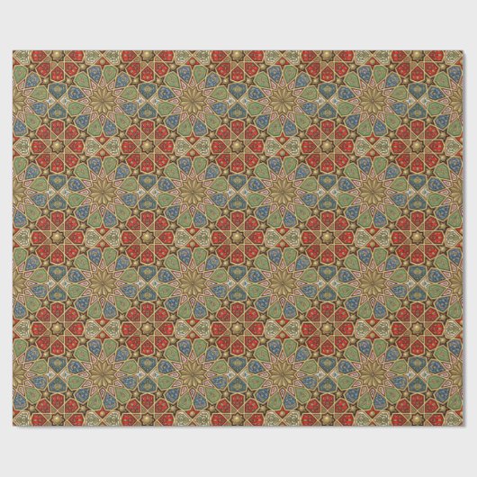 Rood Groen Blauw Faux Goud Arabisch Kunstpatroon Cadeaupapier (Vlak)