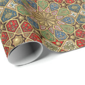 Rood Groen Blauw Faux Goud Arabisch Kunstpatroon Cadeaupapier (Rol Hoek)
