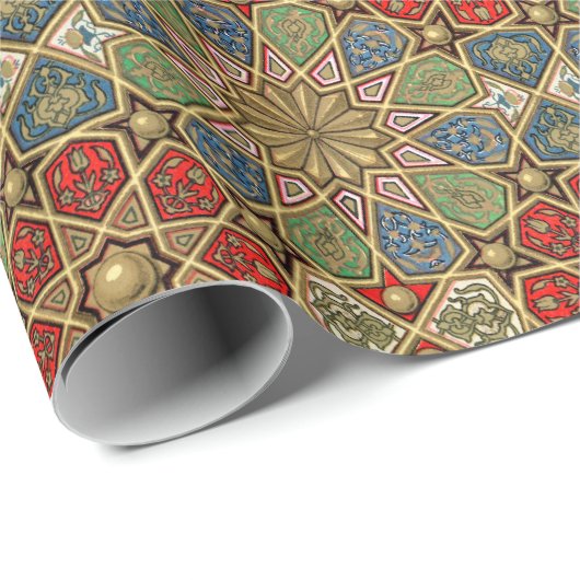 Rood Groen Blauw Faux Goud Arabisch Kunstpatroon Cadeaupapier (Rol Hoek)