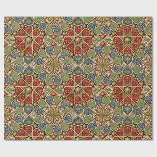 Rood Groen Blauw Faux Goud Arabisch Kunstpatroon Cadeaupapier (Vlak)