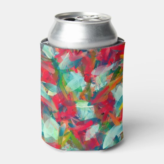 Rood groen blauw Geel Abstractie Blikjeskoeler (Blikje Voorkant)