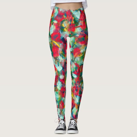 Rood groen blauw Geel Abstractie Leggings (Voorkant)