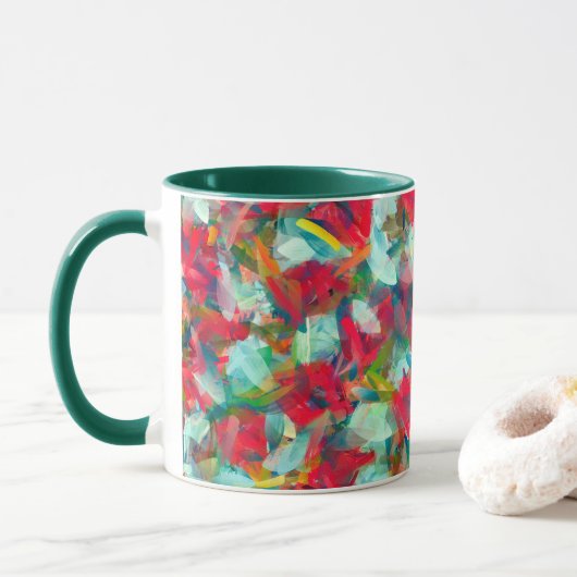 Rood groen blauw Geel Abstractie Mok (Met donut)