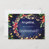 Rood groen blauw Kerst bloemenkrans Bruidsmeisje Kaart (Voorkant)